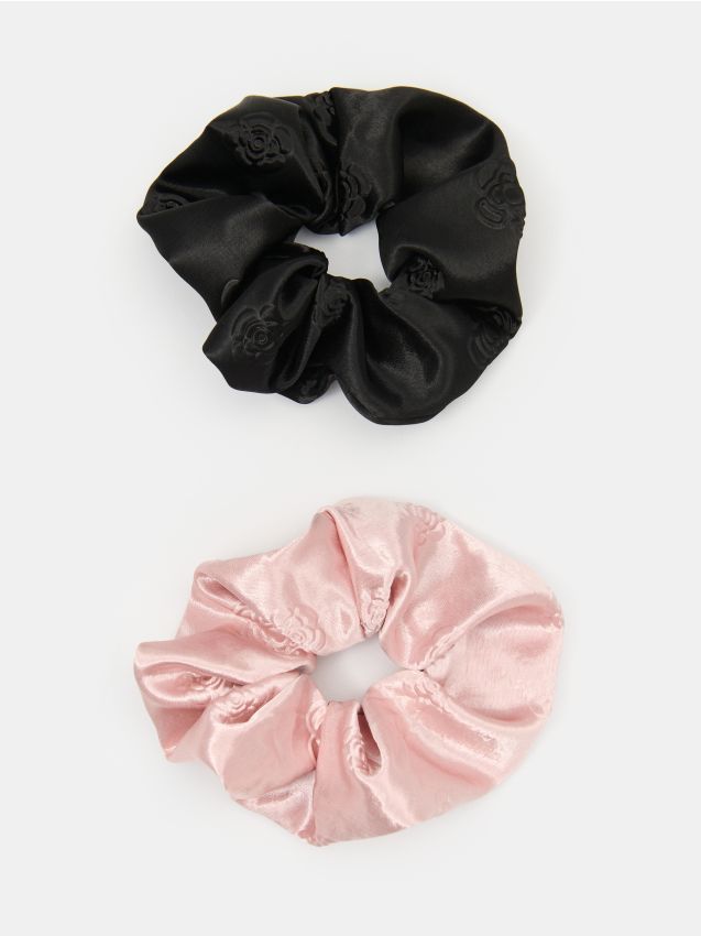 Sinsay - Elastice de păr scrunchie cu model floral în relief 2 pack - multicolor