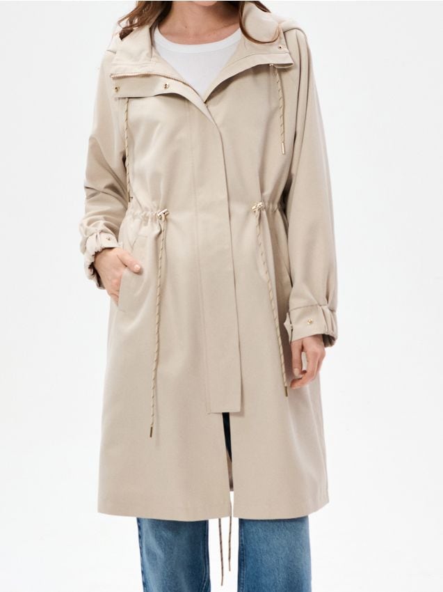 Sinsay - Parka lungă cu glugă - crem