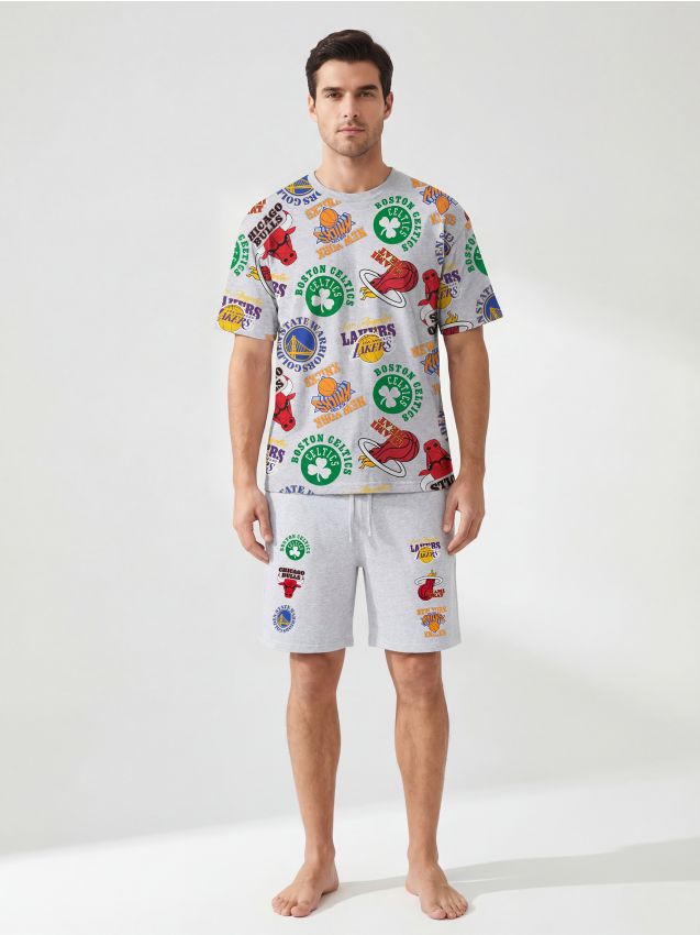 Pigiama a due pezzi con stampa NBA - grigio chiaro