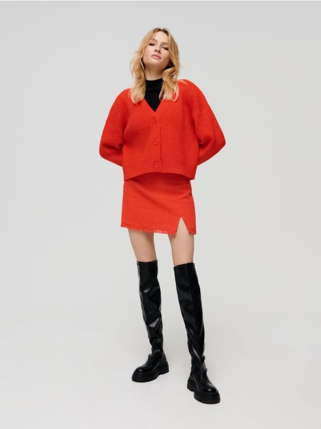 Buy Sinsay women belted solid mini skirt maroon Online