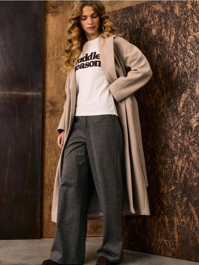 Sinsay - Pantaloni wide leg cu model herringbone și amestec de viscoză - multicolor