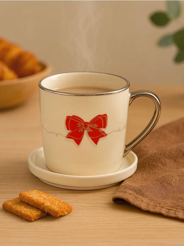 Sinsay - Keramický vianočný hrnček s vrchnákom a lesklým uškom - červená