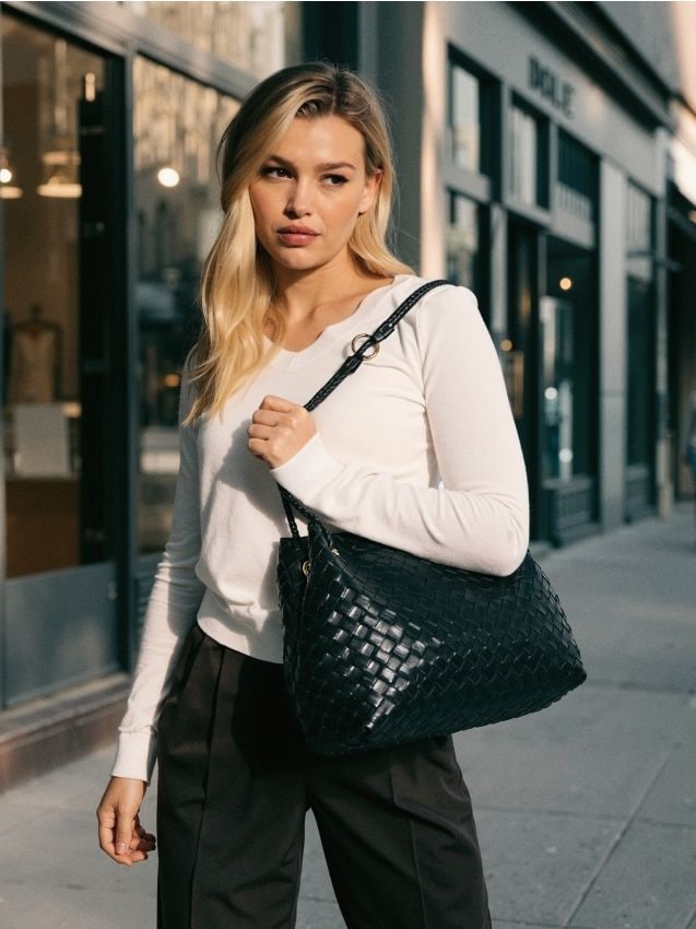 Sinsay - Geantă tip sac din imitație de piele - negru