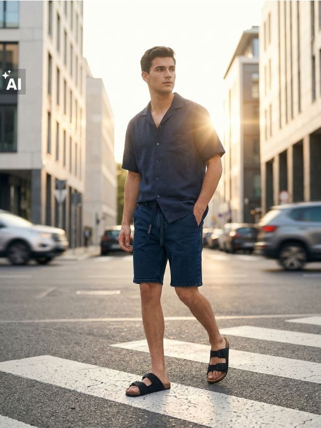 Sinsay - Pantaloni scurți slim, din denim - albastru metalizat
