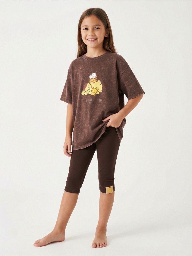 Sinsay - Bawełniany komplet: koszulka i kolarki PomPomPurin - brązowy