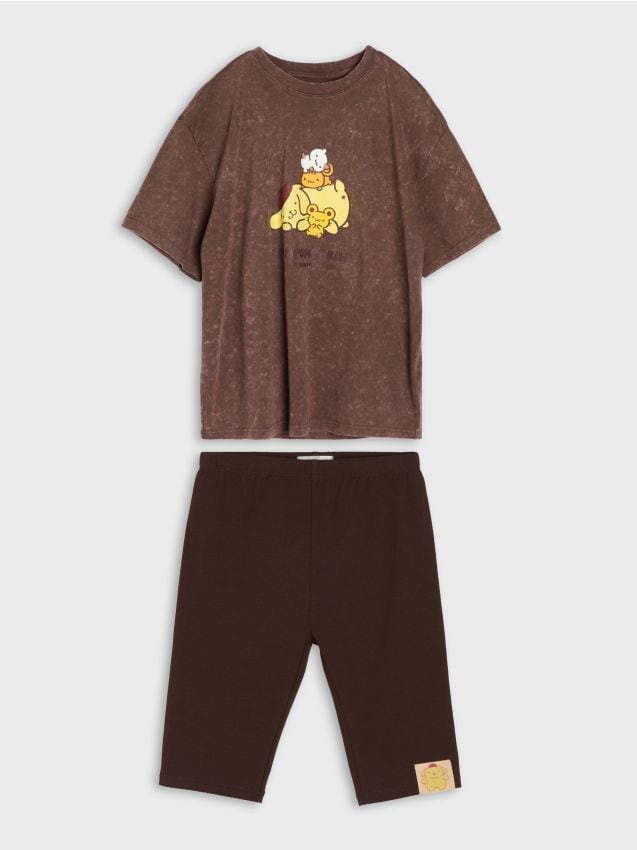 Sinsay - Compleu cu top și pantaloni scurți PomPomPurin - maro-închis