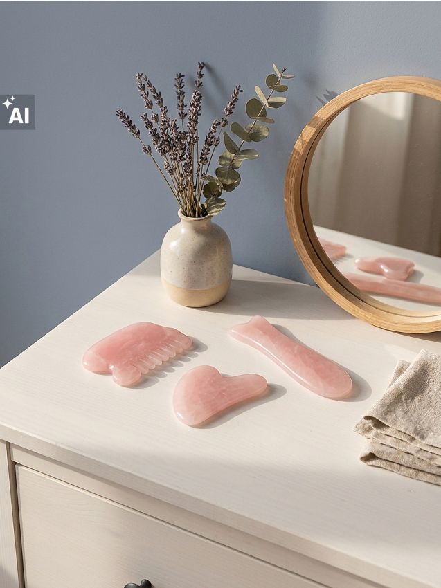 Sinsay - Set pentru masaj gua sha: pieptene și plăci de masaj 3 pack - roz-pastel