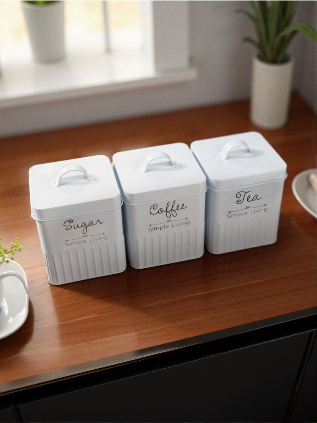 Sinsay - Nádoby na kávu, čaj a cukor 3 pack - biela