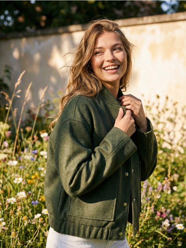 Sinsay - Jachetă bomber cu umeri căzuți - verde-închis