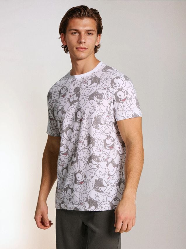 Sinsay - Tricou din bumbac cu mânecă scurtă Felix the Cat - alb