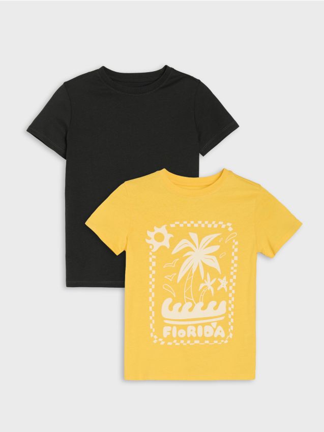 Sinsay - Tricouri din bumbac cu imprimeu de vacanță 2 pack - galben