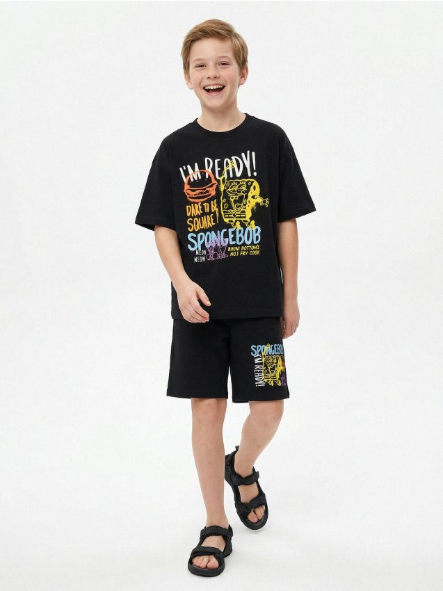 Sinsay - Compleu cu tricou și pantaloni scurți SpongeBob - negru