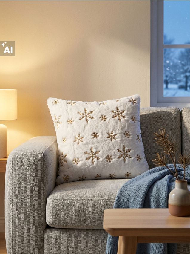 Sinsay - Față de pernă decorativă cu fulgi de nea din paiete - auriu