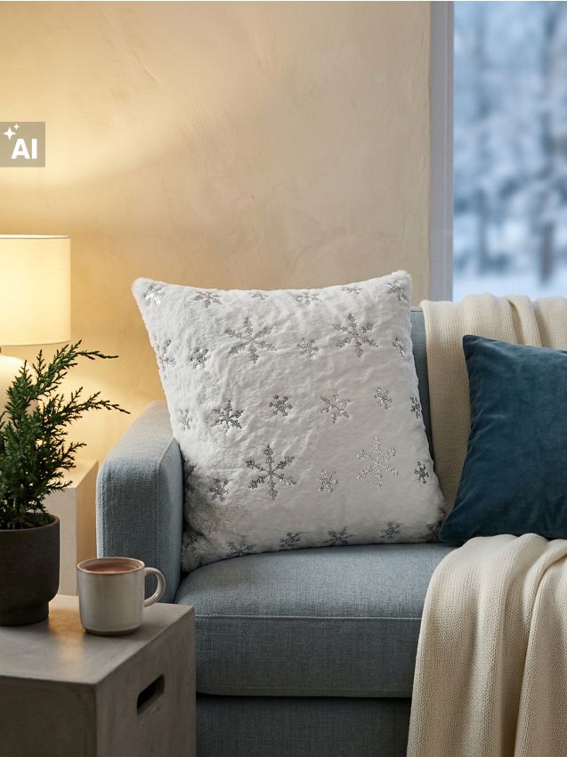 Sinsay - Față de pernă decorativă cu fulgi de nea din paiete - argintiu