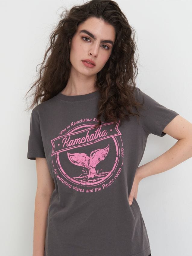 T-shirt with print Color dark grey - SINSAY - 3336F-90X