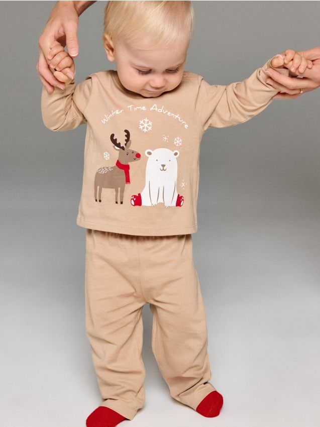 Sinsay - Dvojdielne pyžamo s potlačou soba a ľadového medveďa - béžová