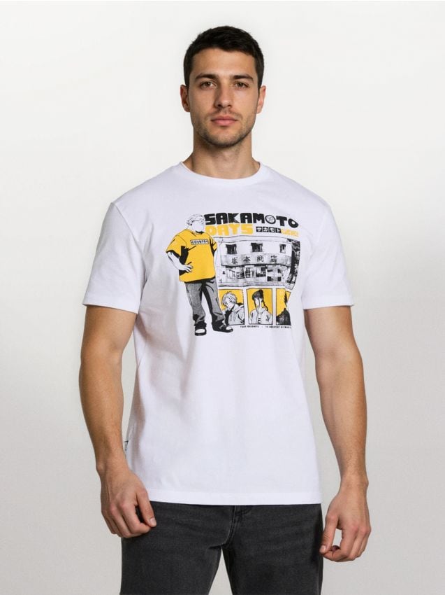 Sinsay - Bawełniana koszulka z nadrukiem Sakamoto Days - biały