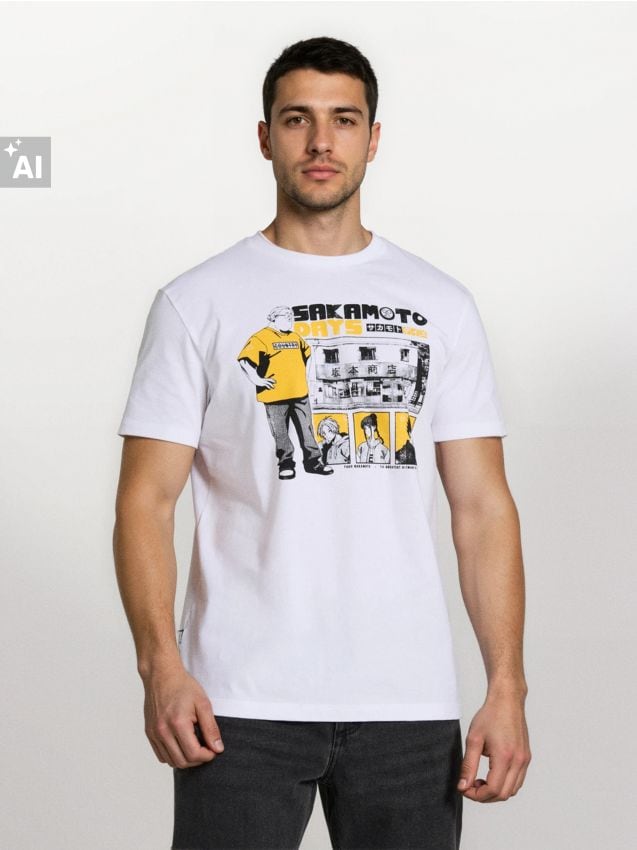 Sinsay - Tricou din bumbac cu imprimeu Sakamoto Days - alb