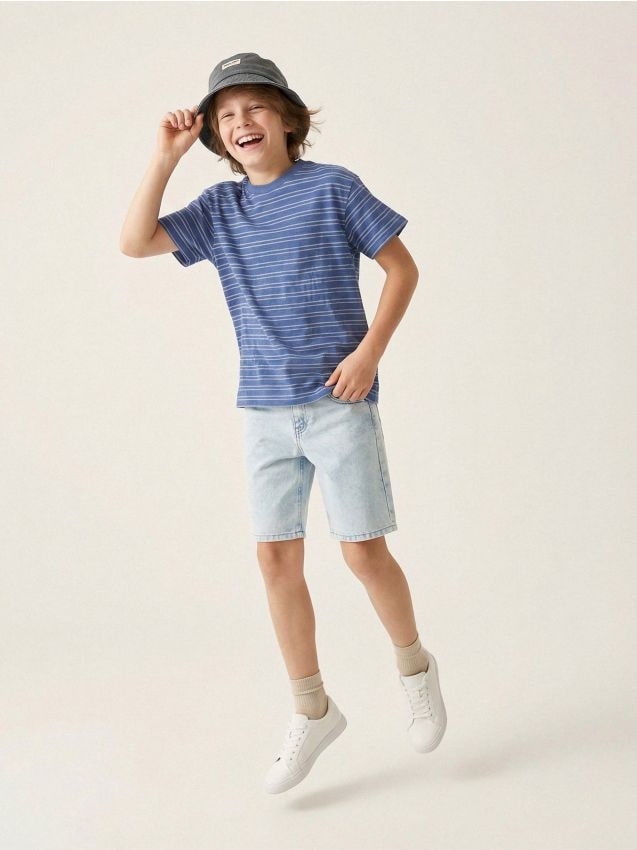 Sinsay - Tricou din bumbac în dungi - mid blue