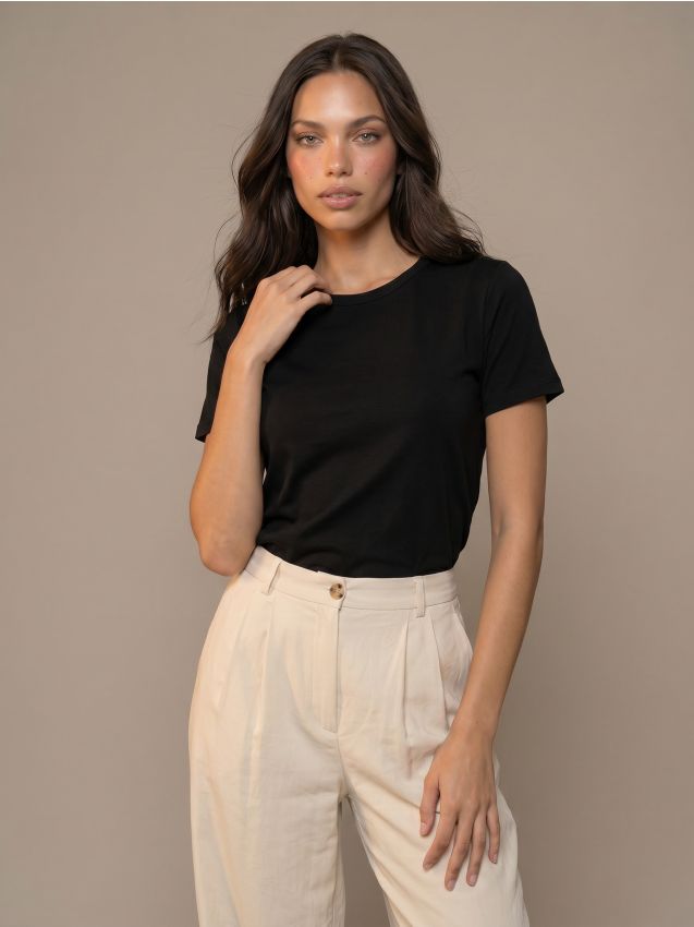 Sinsay - Tricou din bumbac cu mânecă scurtă - negru
