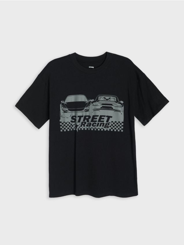 Sinsay - Tricou din bumbac cu imprimeu - negru