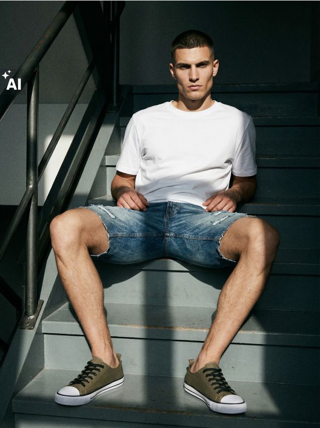 Sinsay - Pantaloni scurți din denim cu aspect uzat - albastru