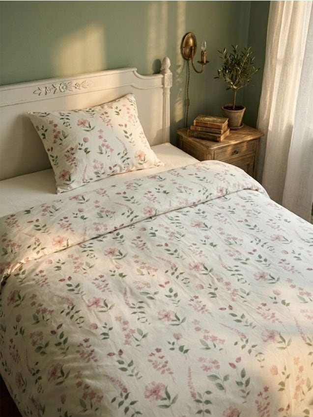 Sinsay - Set de lenjerie de pat cu bumbac cu motiv floral - alb