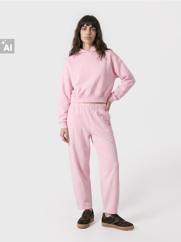 Sinsay - Pantaloni de trening cu bumbac - roz-pastel