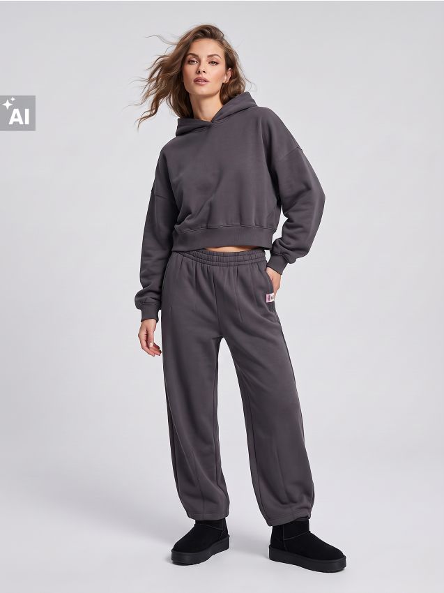 Sinsay - Pantaloni de trening cu bumbac - gri-închis