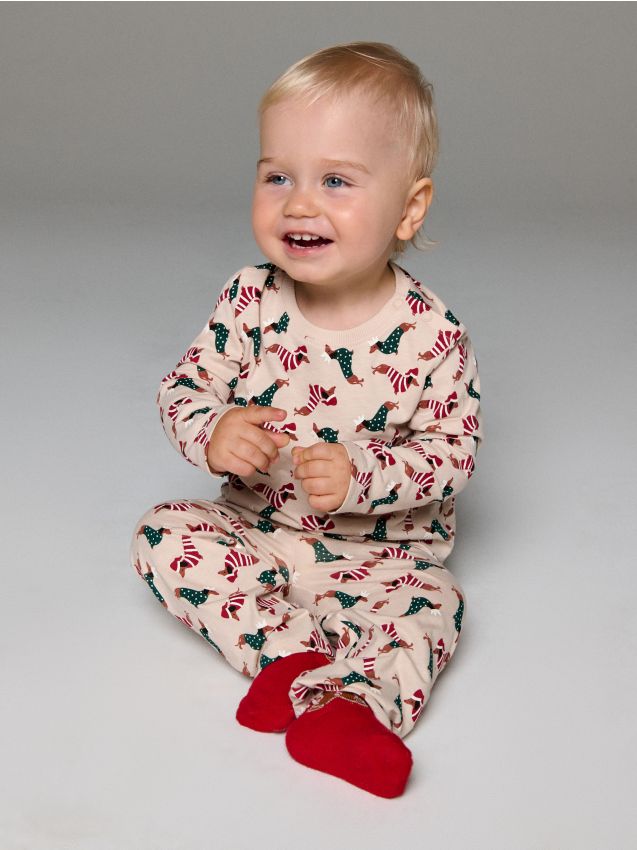 Sinsay - Dvojdielne pyžamo so sviatočným motívom - béžová