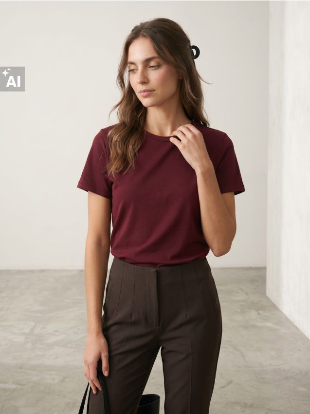 Sinsay - Tricou din bumbac basic - bordo