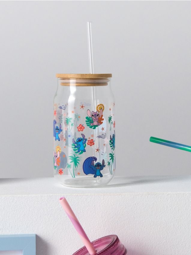 Sinsay - Cană din sticlă cu capac și pai Lilo & Stitch - multicolor