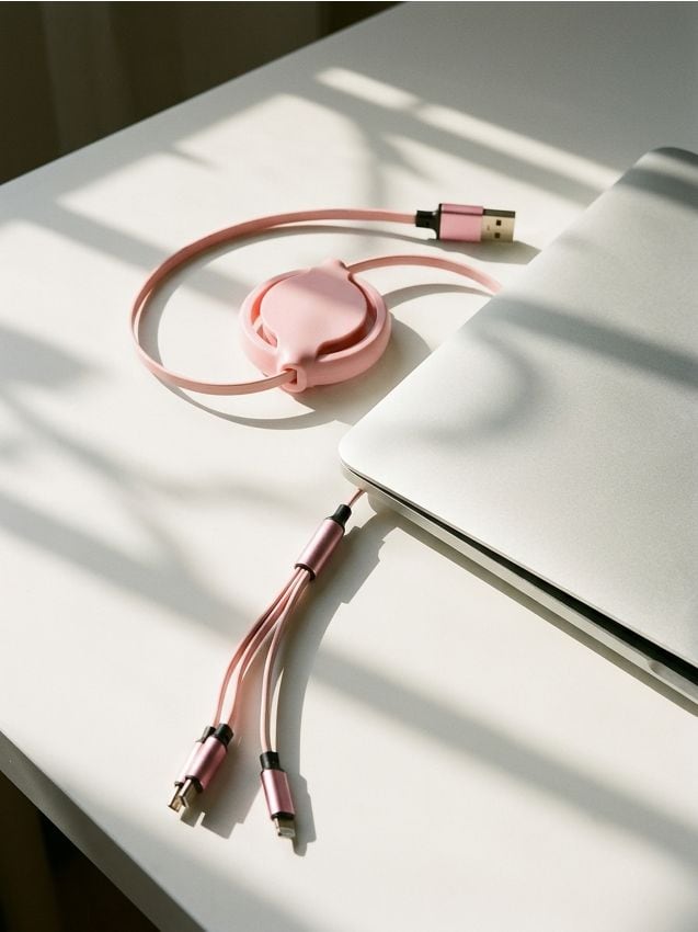 Sinsay - Cablu de încărcare retractabil 3în1 - roz