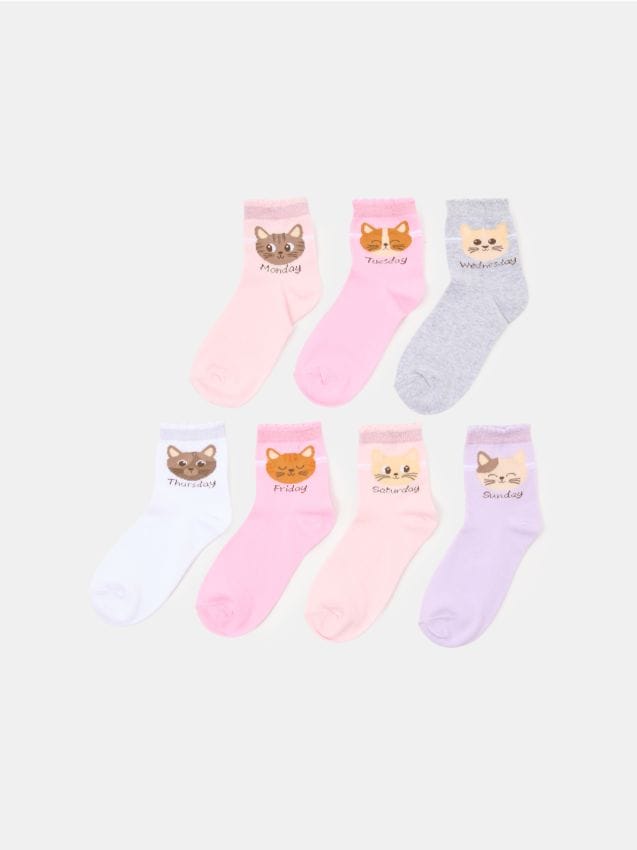 Sinsay - Șosete cu imprimeu pisici pentru fiecare zi a săptămânii, pachet de 7 - multicolor