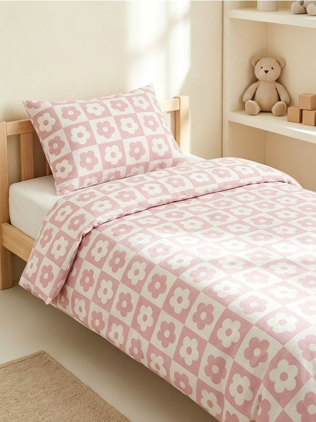 Set biancheria da letto con cotone con motivo floreale - rosa