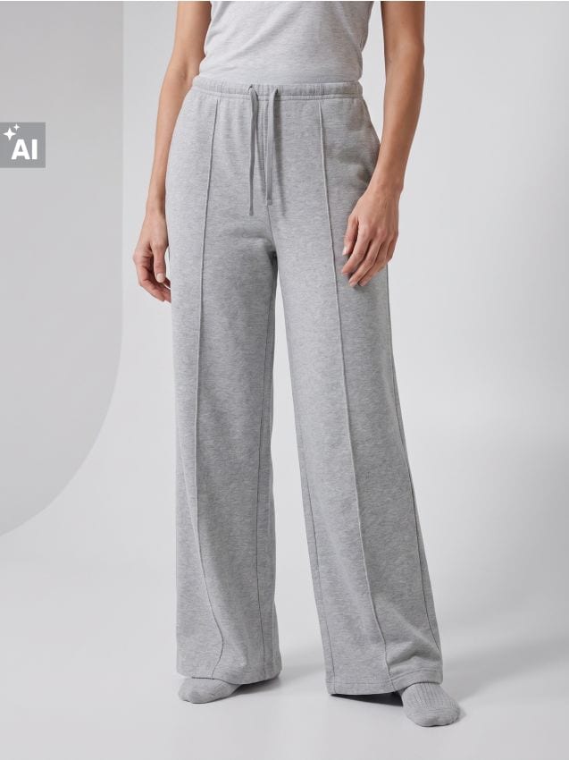 Sinsay - Pantaloni de trening wide leg cu bumbac - gri deschis