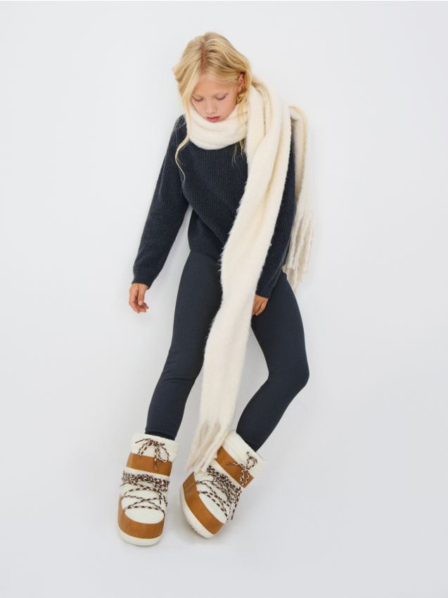 Sinsay - Colanți din tricot gros cu textură în dungi și căptușeală din fleece - gri-închis