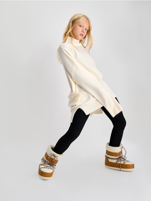 Sinsay - Legginsy z grubej prążkowanej dzianiny z polarem wewnątrz - czarny