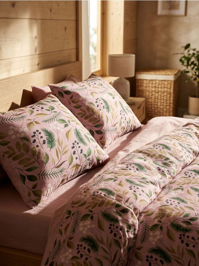 Sinsay - Lenjerie de pat cu imprimeu cu frunze - roz-pudră