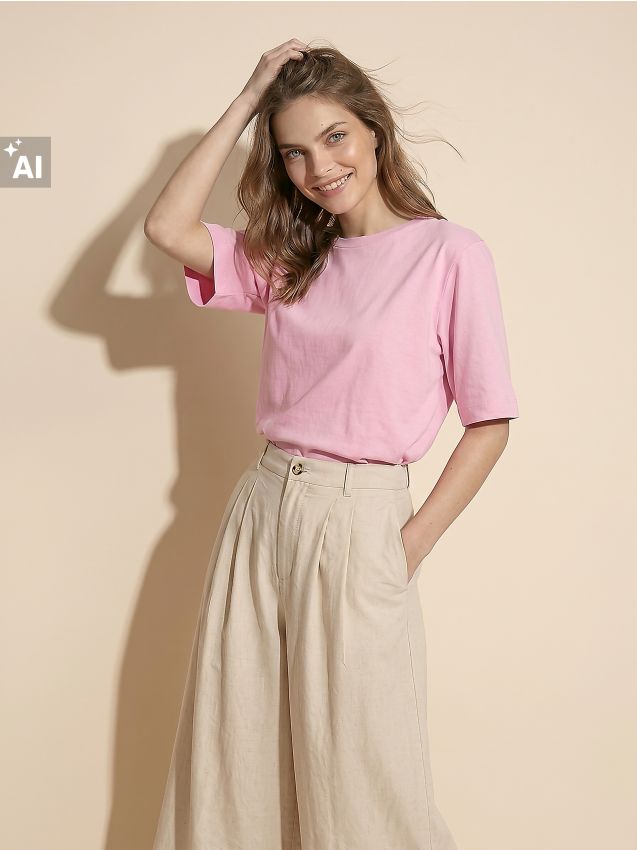 Sinsay - Tricou din bumbac cu mânecă scurtă - roz-pastel