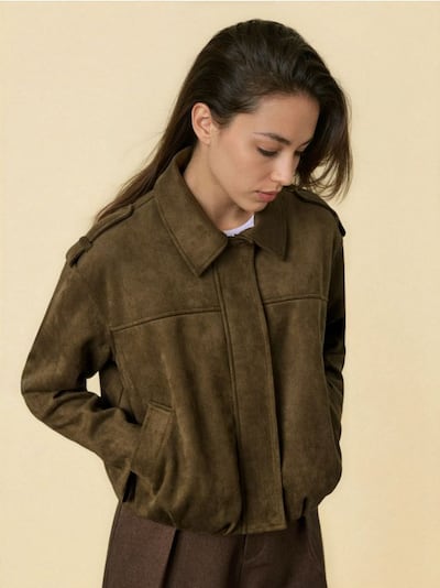 Jakna iz imitacije semiša z ovratnikom