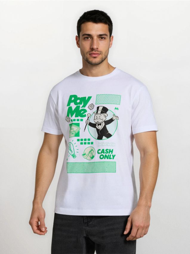 Sinsay - Tricou din bumbac cu imprimeu Monopoly - alb