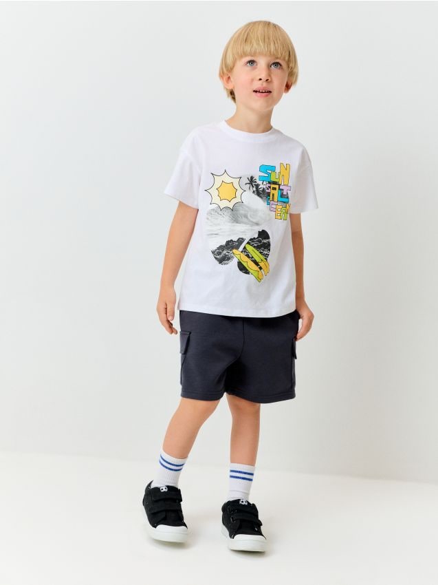 Sinsay - Tricou din bumbac cu imprimeu de vacanță - alb