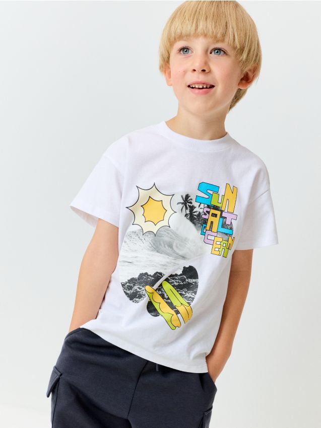 Sinsay - Tricou din bumbac cu imprimeu de vacanță - alb