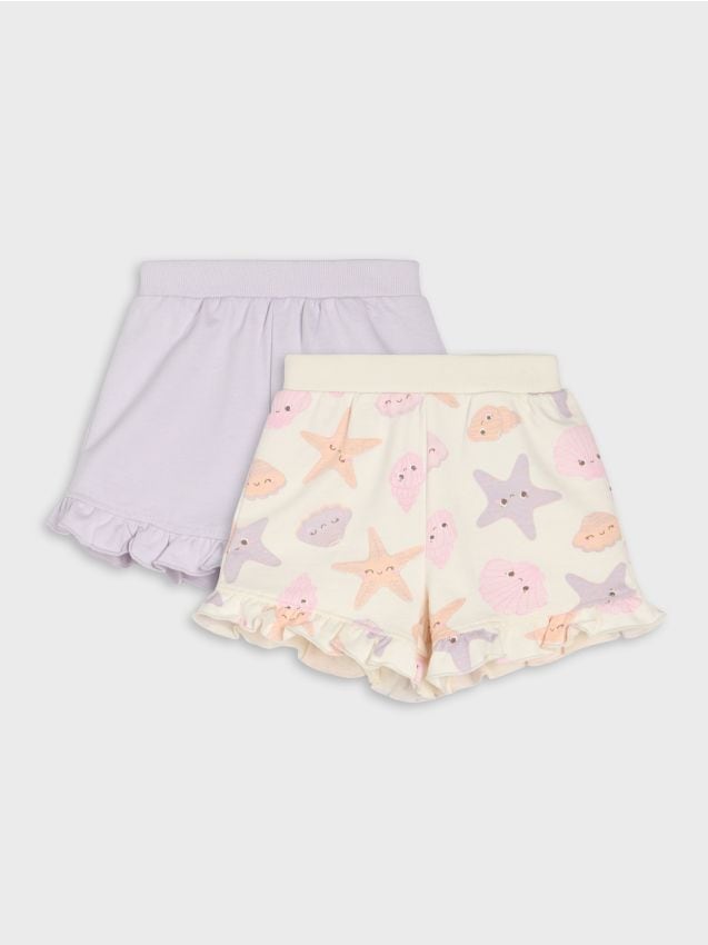 Sinsay - Pantaloni scurți din bumbac cu volane decorative 2 pack - crem