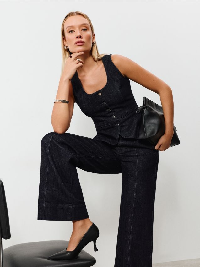 Sinsay - Vestă din denim cu nasturi decorativi - albastru metalizat
