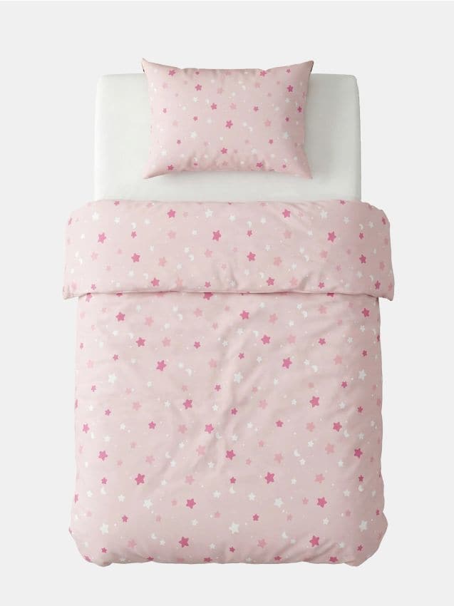 Set di biancheria da letto in cotone con motivo stelle - rosa pastello