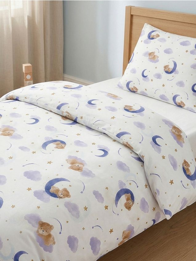 Set di biancheria da letto in cotone con motivo orsetti - indaco