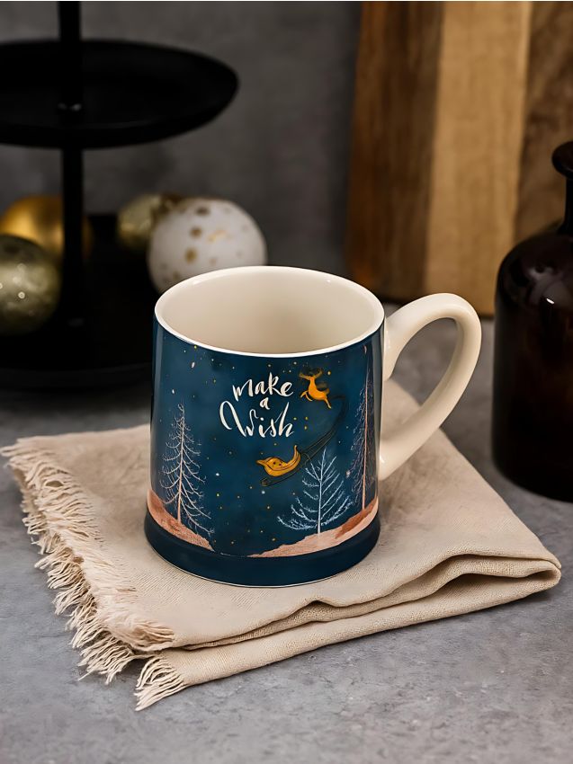 Sinsay - Cană de Crăciun din ceramică cu inscripția „Make a Wish“ - alb