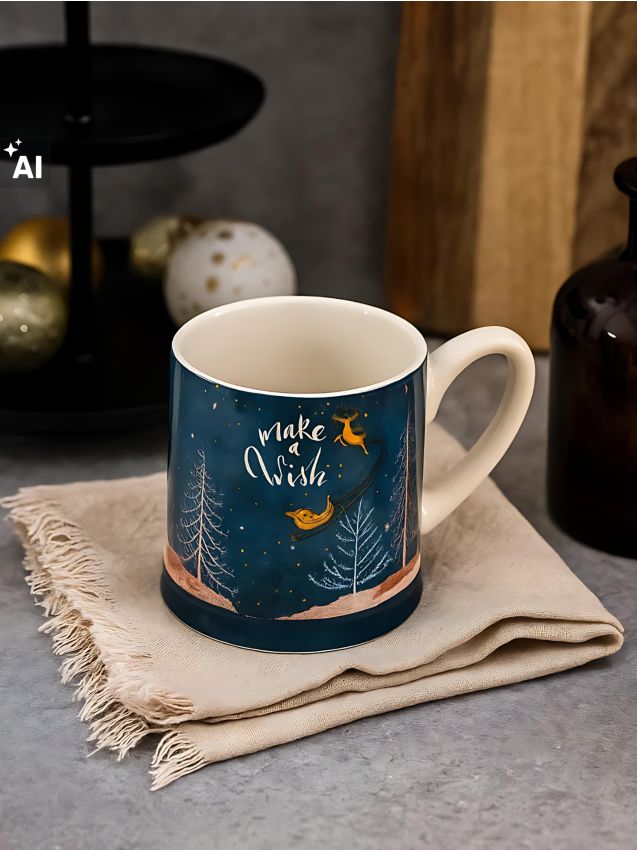 Sinsay - Cană de Crăciun din ceramică cu inscripția „Make a Wish“ - alb